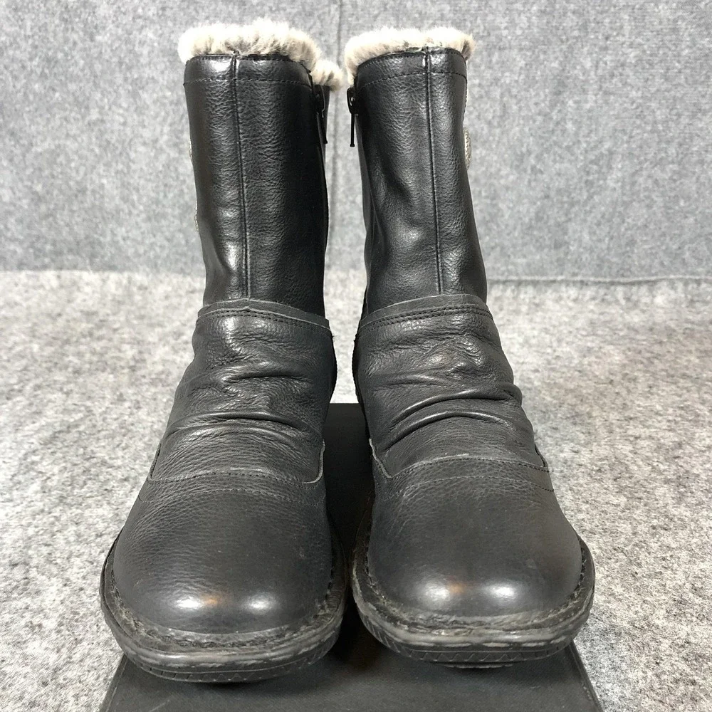 Tara M Boots Womens Size 7.5 Black Leather Ankle Faux Fur Lined Wedge Winter‎